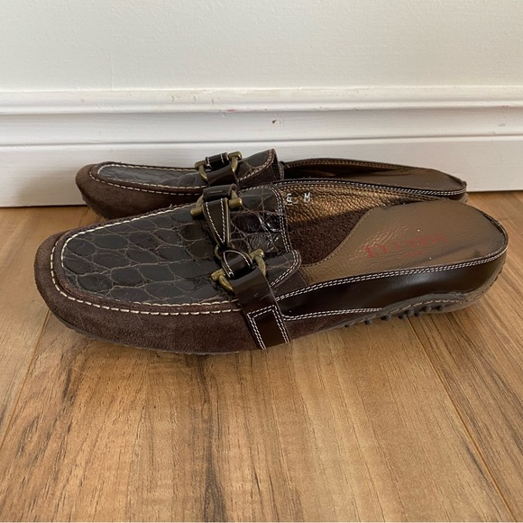 Sesto Meucci Brown Crocodile Print Mule Slide Loafer - Picture 6 of 9